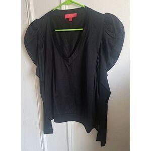 Lavia Womens Puffer Sleeve Xl Lightweight Black Top Vneck Blouse